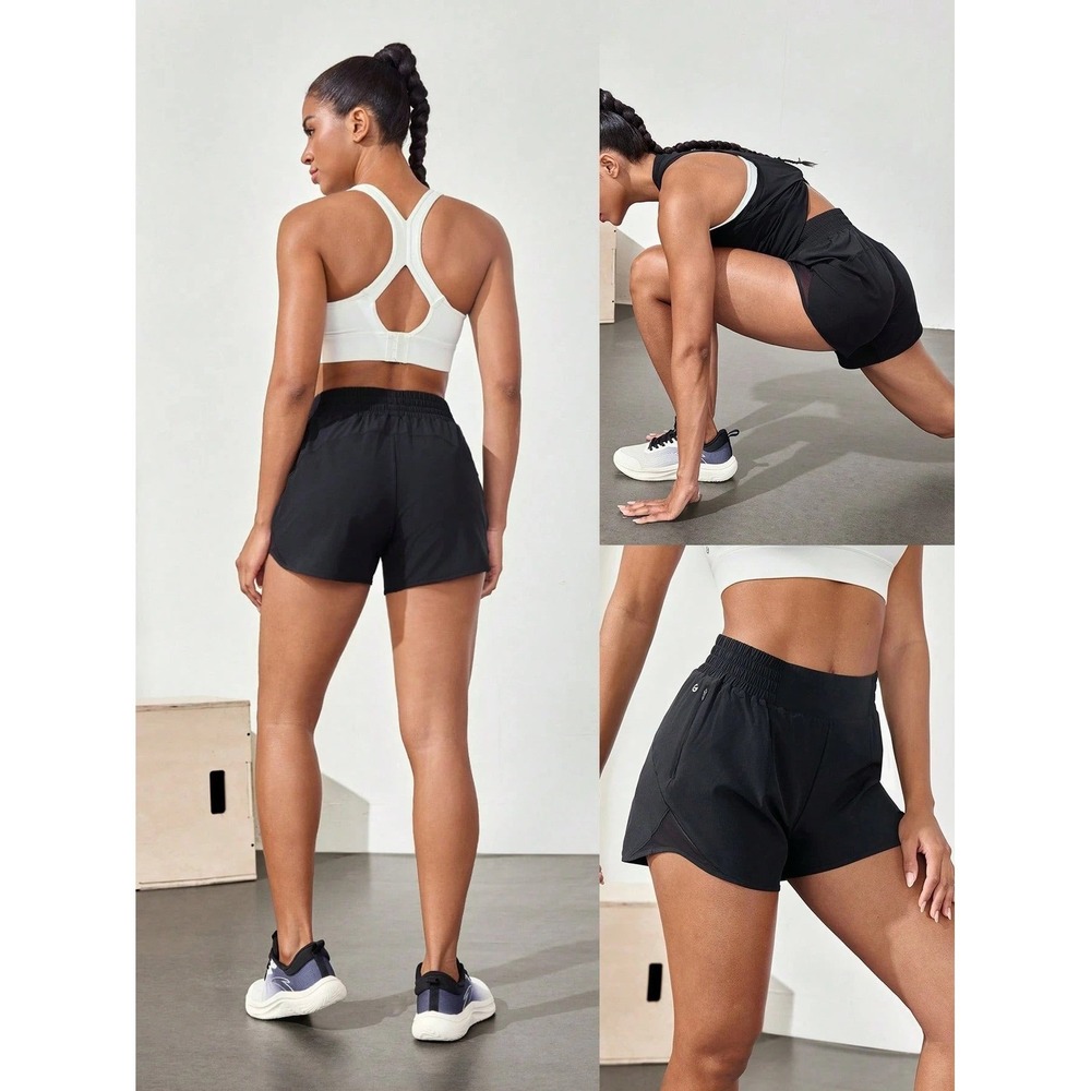 GLOWMODE Womens Black Running Shorts Side Zipper Pockets Reflective‎ S JIT295976